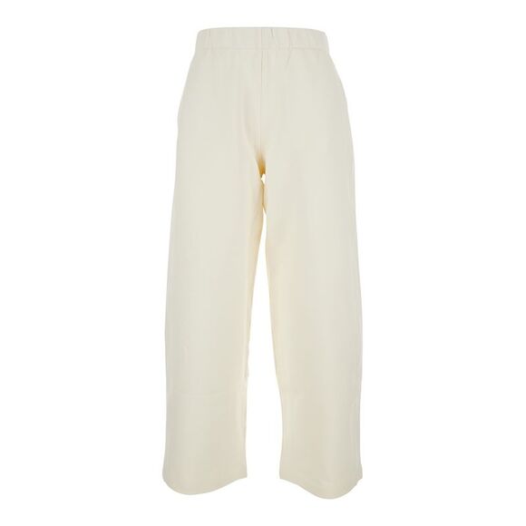 Maxmara Pure Women White Pants With Elastic Waist In Cotton And Silk Blend Woman